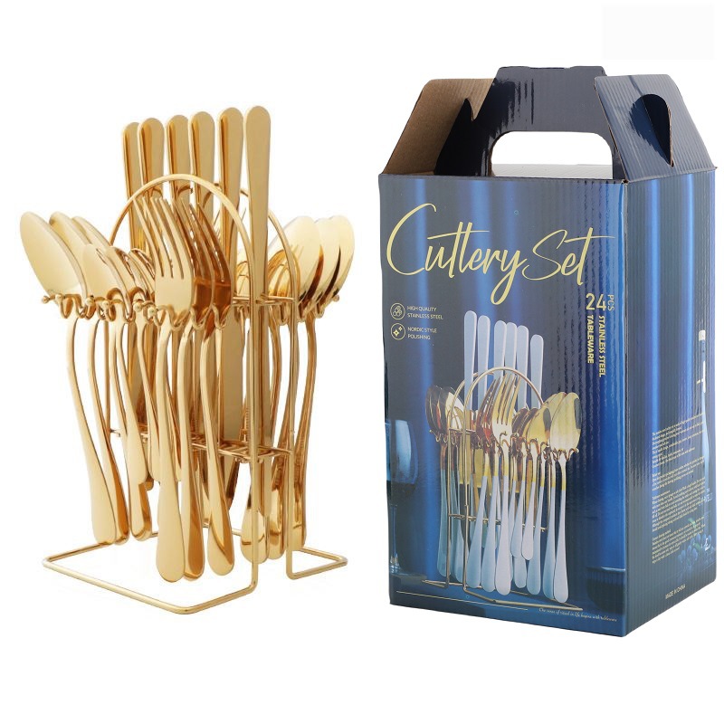 24pcs Gold Cutlery Set with Stand