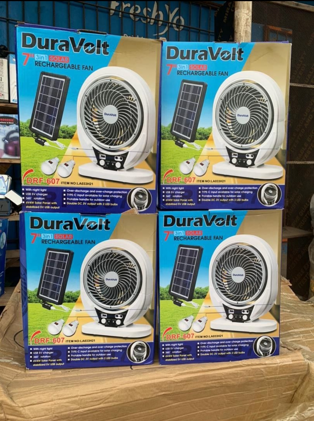 7” Duravolt Table Fan with Solar Panel and Bulb