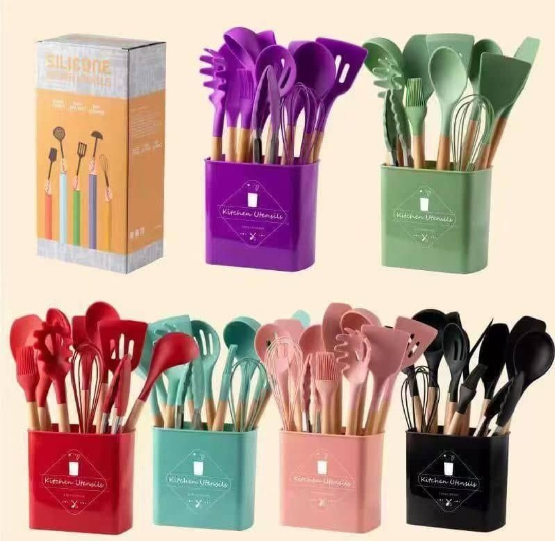 13Pcs Silicon Spoon with Spoon Rest