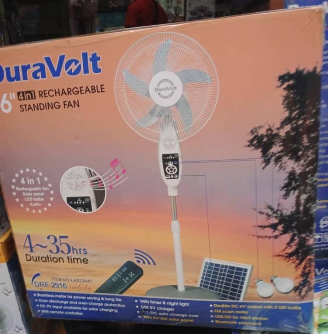 4in1 16″ Standing Fan with Solar Panel   2 bulbs , Audio 