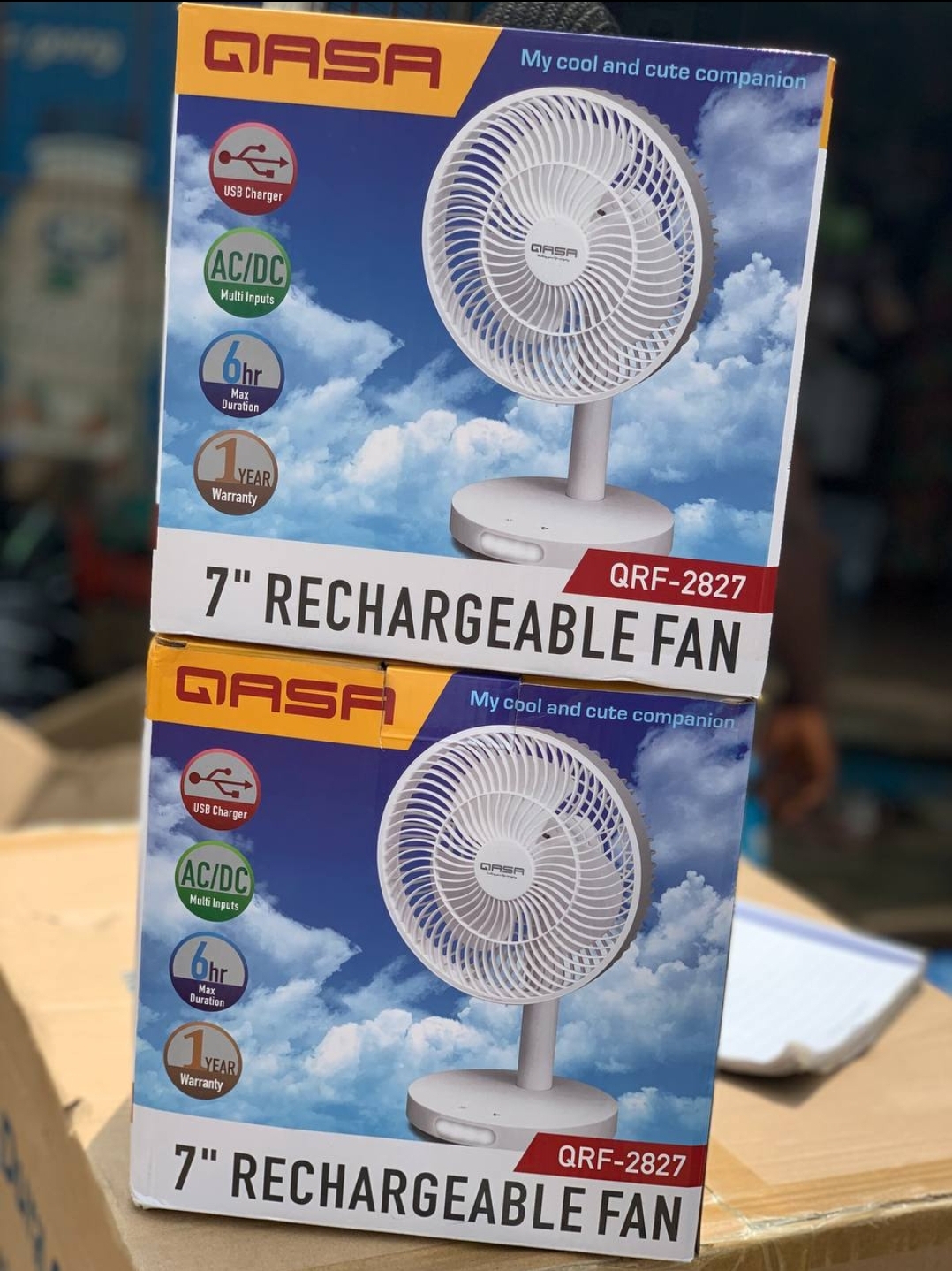 Qasa 7 Inches Rechargeable Fan with Led Light 