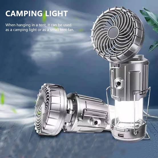 (Big Size) SOLAR AND ELECTRIC RECHARGEABLE CAMPING LIGHT WITH FAN