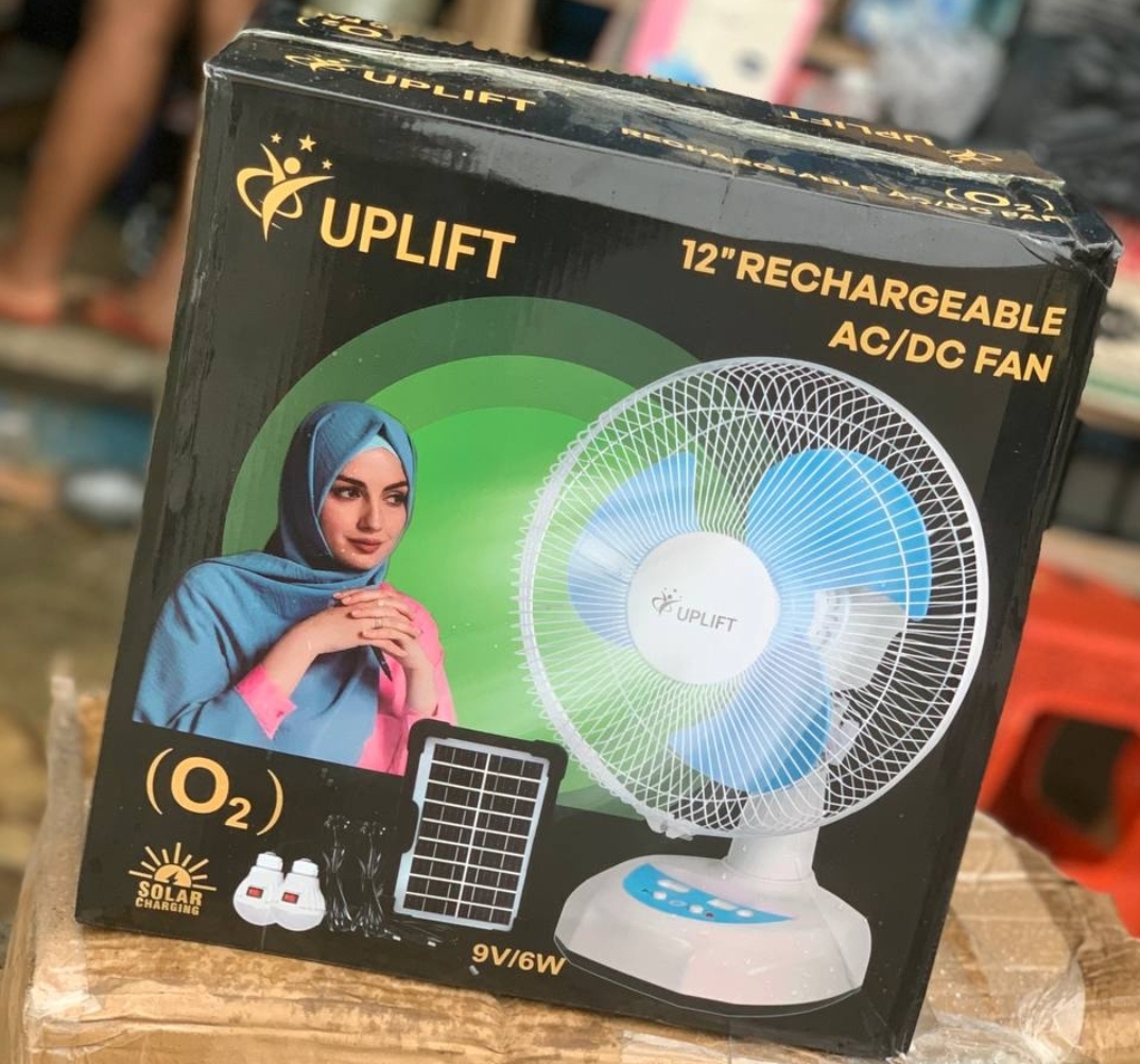 Uplift 12Inches Table Fan with Solar Panel and 2 Bulbs